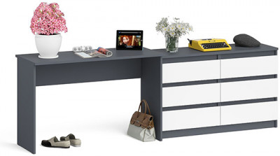 Мори Стол письменный МСП1200.1 + Комод МК1200.6, цвет графит/белый, ШхГхВ 240,8х50х76,6 см., универсальная сборка