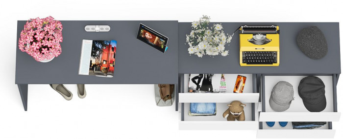 Мори Стол письменный МСП1200.1 + Комод МК1200.6, цвет графит/белый, ШхГхВ 240,8х50х76,6 см., универсальная сборка