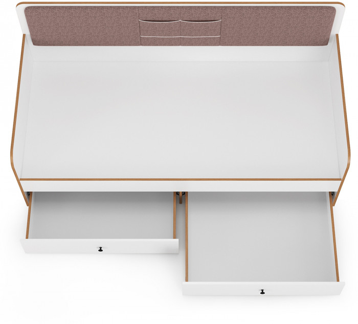 Вуди 11.02 Кровать цвет белый премиум/дуб крафт золотой/саванна латте, ШхГхВ 209,2х94,4х96,5 см, 900х2000 мм, б/м, осн. есть, матрас высотой до 200 мм