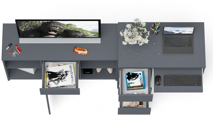 Мори Стол компьютерный МС-6 левый + Тумба МТВ1204.1, цвет графит, ШхГхВ 210,4х50х76,6 см., выдвижные ящики слева, НЕ универсальная сборка