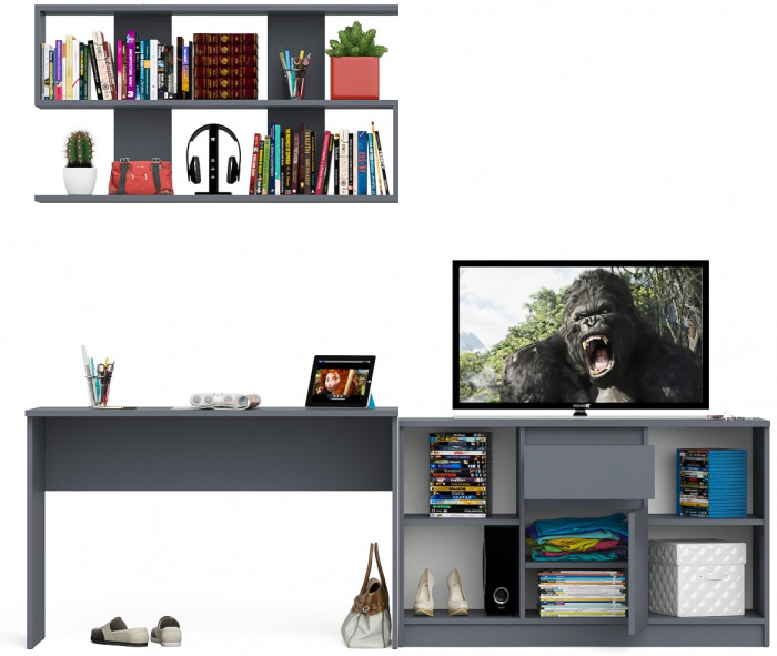 Мори Стол письменный МСП1200.1 + Тумба МТВ1204.1 + Полка 1200, цвет графит, ШхГхВ 240,8х50х209,6 см., универсальная сборка