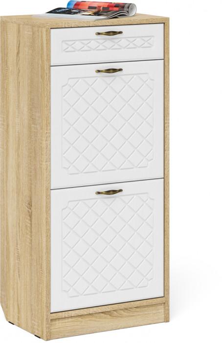 Прихожая П-6 Компоновка № 22, цвет дуб сонома/фасады МДФ белое дерево фрезеровка ромб, ШхГхВ 80х35х210 см., универсальная сборка