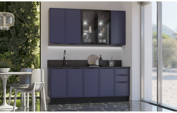 Кухня МДФ 2000/900 Николь (Холст темно-зеленый, Графит)