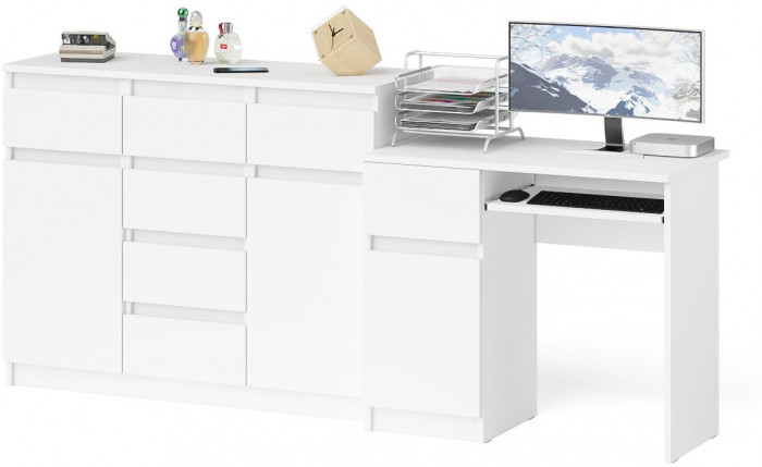 Мори компьютерный стол МС-1 левый + Комод МК1200.4, белый
