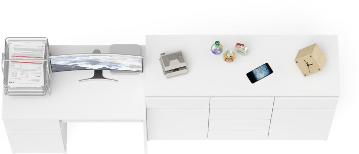 Мори компьютерный стол МС-1 левый + Комод МК1200.4, белый