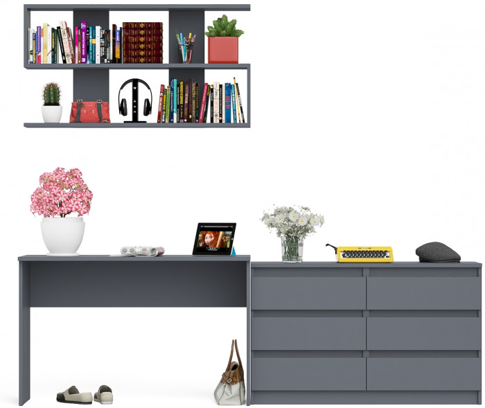 Мори письменный стол МСП1200.1 + Комод МК1200.6 + Полка 1200, графит