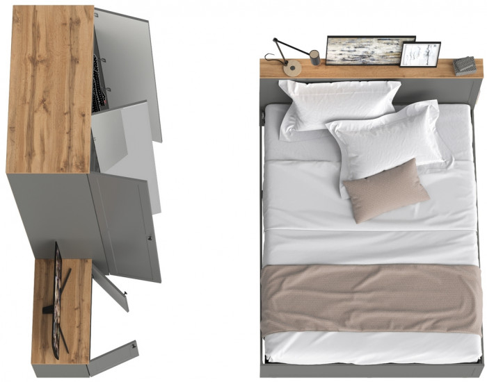 Остин 11.53 Кровать + ортопед + 13.336.03 Шкаф для одежды + 13.257 Тумба, серый графит/дуб крафт золотой