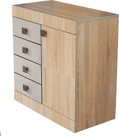 Комод 1 дверь/4 ящика "Лондон" - Дуб сонома/Капучино светлый