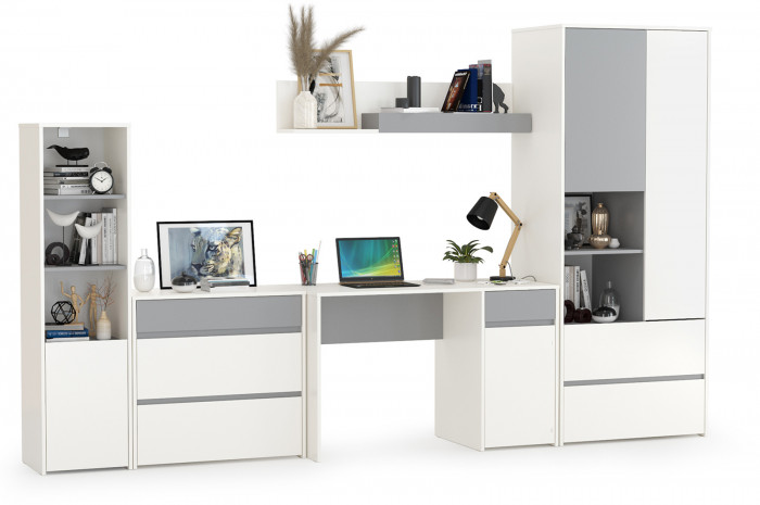 Торонто Компоновка № 01, цвет белый шагрень/стальной серый, ШхГхВ 320х53,1х195,7 см., универсальная сборка