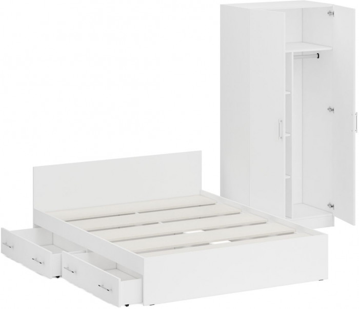 Кровать с ящиками 1600 + Шкаф 2-х створчатый Стандарт, цвет белый, ШхГхВ 163,5х203,5х70 + 90х52х200 см., сп.м. 1600х2000 мм., б/м, основание есть