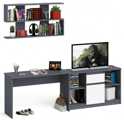 Мори Стол письменный МСП1200.1 + Тумба МТВ1204.1 + Полка 1200, цвет графит/белый, ШхГхВ 240,8х50х209,6 см., универсальная сборка