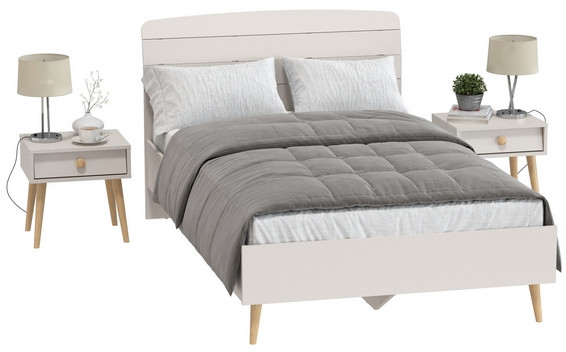 Афина Спальня Кровать 1200 + Две тумбы, кашемир серый