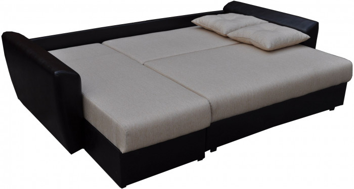 Диван-кровать угловой Амстердам, 160х200, еврокнижка, рогожка/экокожа, серо-черный