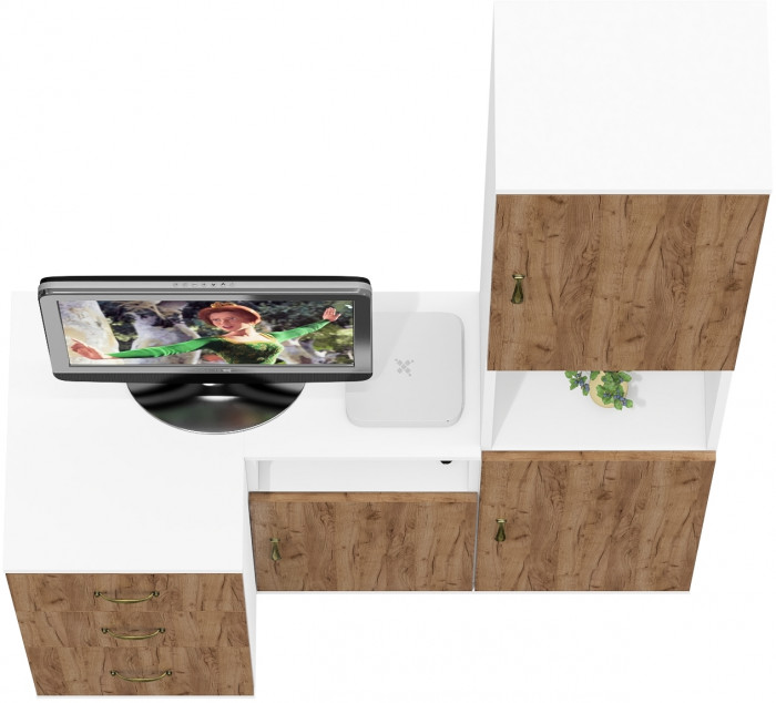 Лидер-8 Пенал + Тумба МД 3.16 + Тумба МД 3.19, белый шагрень/крафт золото