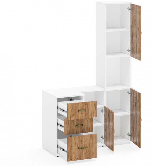 Лидер-8 Пенал + Тумба МД 3.16 + Тумба МД 3.19, белый шагрень/крафт золото