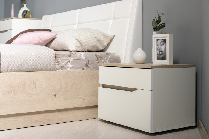 Муссон Спальня № 04, белый/дуб эндгрейн элегантный/искусственная кожа белая