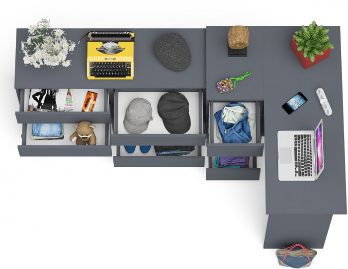 Мори Стол компьютерный МС-16 левый + Комод МК1200.6, цвет графит, ШхГхВ 244,8х84,9х76,6 см., выдвижные ящики слева, НЕ универсальная сборка