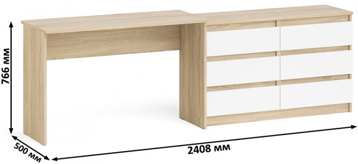Мори Стол письменный МСП1200.1 + Комод МК1200.6, цвет дуб сонома/белый, ШхГхВ 240,8х50х76,6 см., универсальная сборка