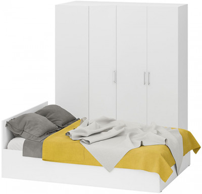 Спальня Стандарт 2-1400, цвет белый, ШхГхВ 143,5х203,5х70 + 171,2х81,2х200 см., сп.м. 1400х2000 мм., без матраса, основание есть