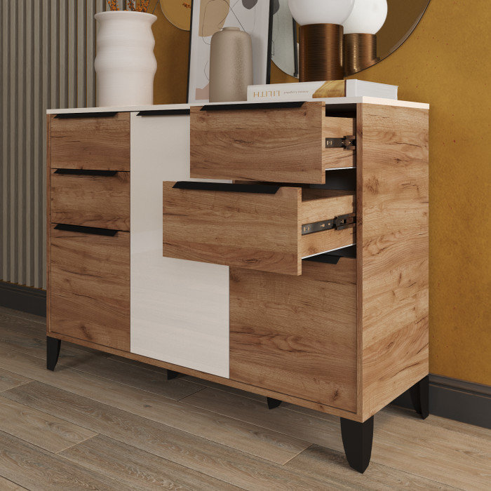 Малави Комод МК дуб крафт табачный/белый глянец