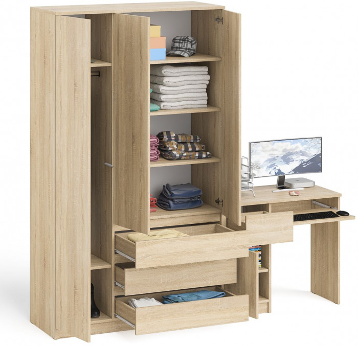 Мори Стол компьютерный МС-1 левый + Шкаф МШ1200.1, цвет дуб сонома, ШхГхВ 210,4х50,4х209,6 см., выдвижной ящик слева, НЕ универсальная сборка