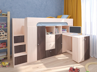 Кровать чердак Астра 11 Дуб молочный/Дуб Шамони