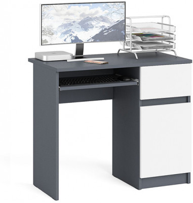 Мори компьютерный стол МС-1 правый, графит/белый