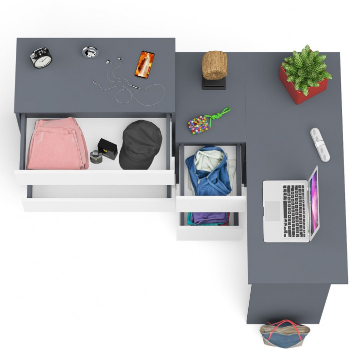 Мори компьютерный стол МС-16 левый + Комод МК800.4, графит/белый