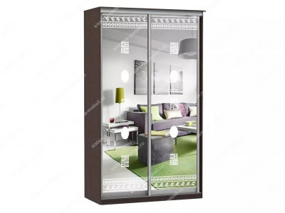 Шкаф купе Модерн 1190х600 2-х дверный зеркальный с пескоструем №2 венге