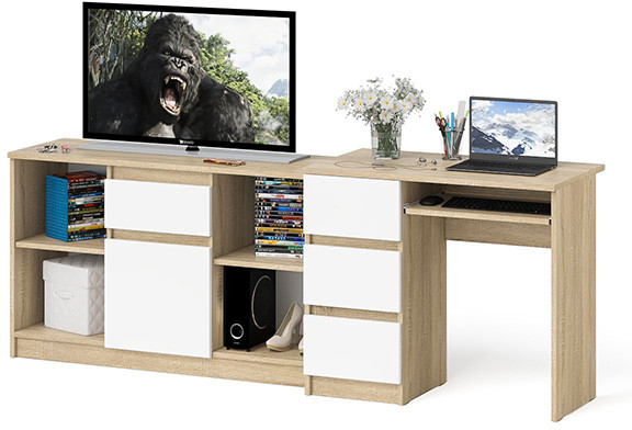 Мори Стол компьютерный МС-6 левый + Тумба МТВ1204.1, цвет дуб сонома/белый, ШхГхВ 210,4х50х76,6 см., выдвижные ящики слева, НЕ универсальная сборка