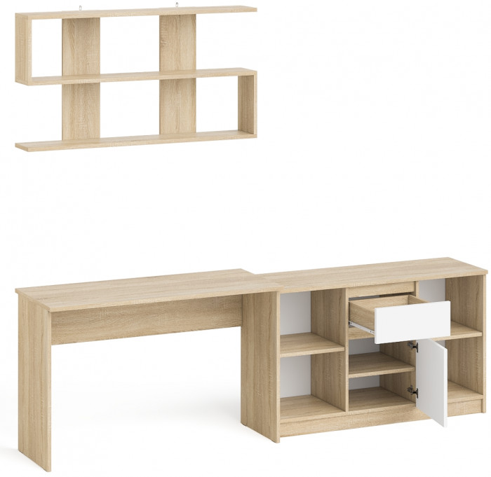 Мори Стол письменный МСП1200.1 + Тумба МТВ1204.1 + Полка 1200, цвет дуб сонома/белый, ШхГхВ 240,8х50х209,6 см., универсальная сборка