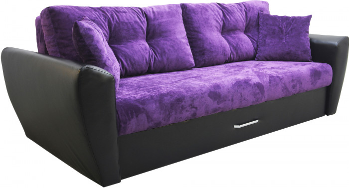 Диван-кровать Амстердам Люкс, 160х195, еврокнижка, пружинный блок, велюр/экокожа, фиолетово-черный