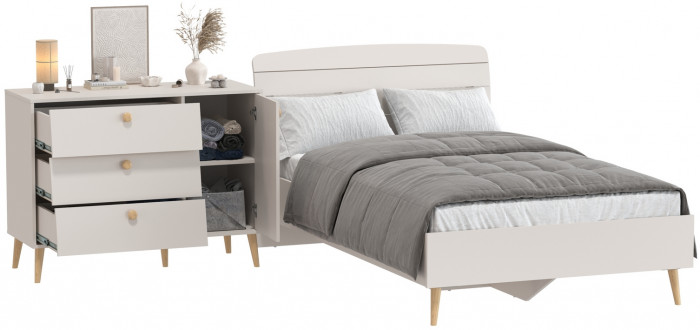 Афина Спальня Кровать 1200 + Комод, кашемир серый