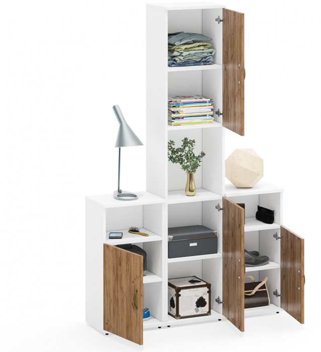 Лидер-8 Пенал + Тумба МД 3.19 + Тумба МД 3.19, белый шагрень/крафт золото