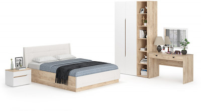 Муссон Спальня № 06, белый/дуб эндгрейн элегантный/искусственная кожа белая