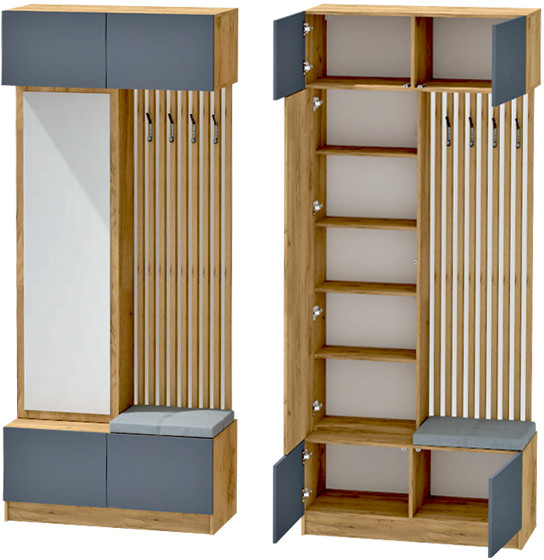 Модульная Прихожая Иннэс-10, набор 2, Дуб крафт золотой/Графит