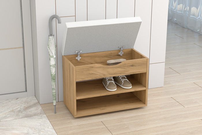 Обувница Мягкая №3, Крафт Золотой/Белый к/з