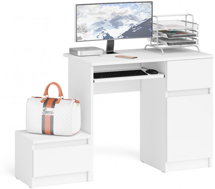 Мори Стол компьютерный МС-1 правый + Тумба ТМП400.1, цвет белый, ШхГхВ 130,4х50х76,6 см., выдвижной ящик справа, НЕ универсальная сборка