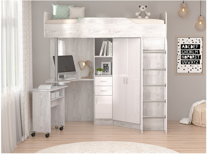 Кровать-чердак Бриз-1 80х190 (Дуб Крафт Золотой / Камень Темный)