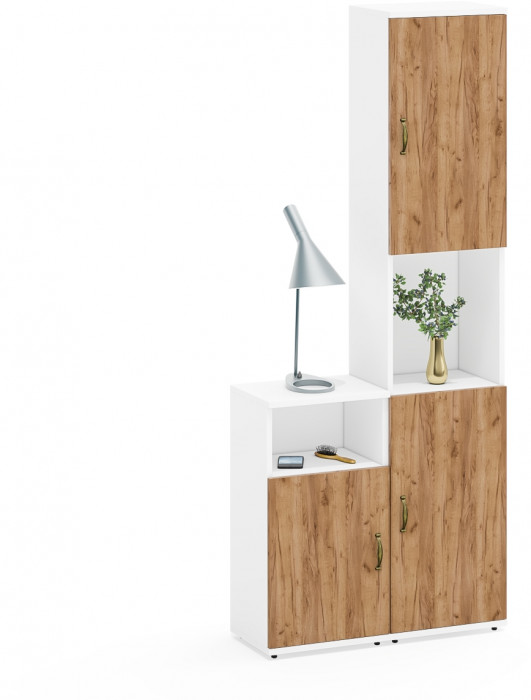 Лидер-8 Пенал + Тумба МД 3.19, белый шагрень/крафт золото