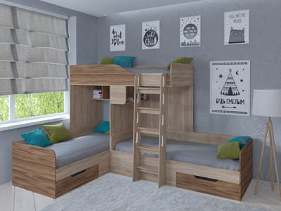 Кровать двухъярусная Трио Сонома/Орех