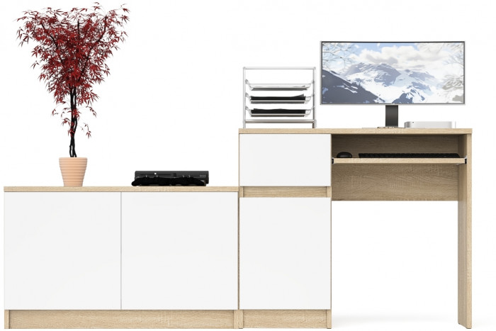 Мори компьютерный стол МС-1 левый + Тумба МА900.1, дуб сонома/белый