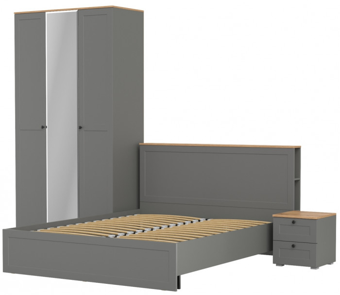 Остин 11.53 Кровать + ортопед + 13.336.03 Шкаф для одежды + 16.152 Тумба прикроватная, серый графит/дуб крафт золотой