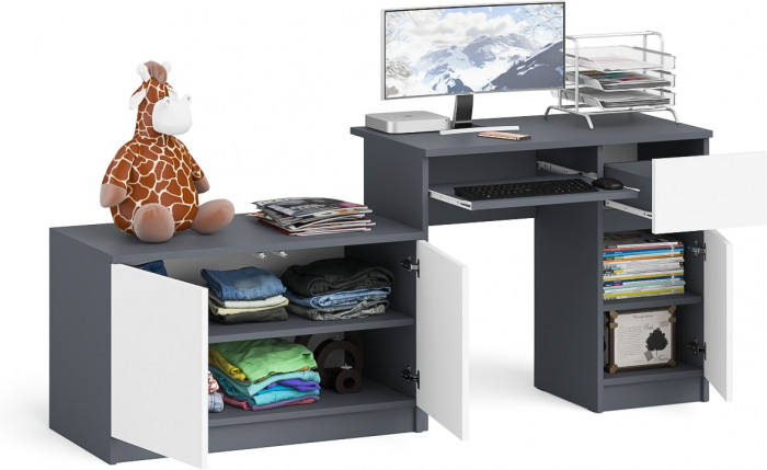 Мори компьютерный стол МС-1 правый + Тумба МА900.1, графит/белый
