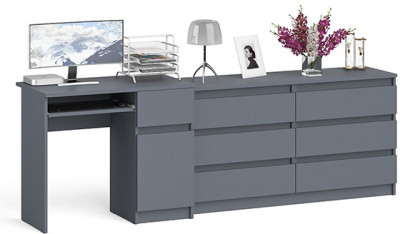 Мори Стол компьютерный МС-1 правый + Комод МК1380.6, цвет графит, ШхГхВ 228х50х76,6 см., выдвижной ящик справа, НЕ универсальная сборка