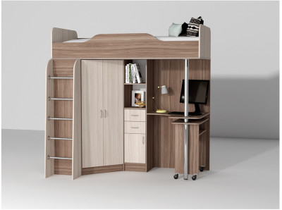 Кровать-чердак Бриз-1 80х190 (Ясень шимо темный / светлый)