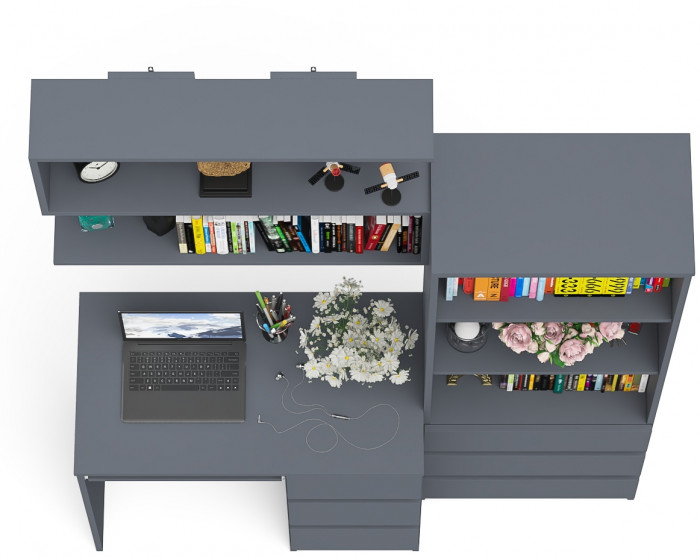 Мори Стол компьютерный МС-6 правый + Стеллаж МСТ600.3 + Полка 900, цвет графит, ШхГхВ 150,4х50х209,6 см., НЕ универсальная сборка