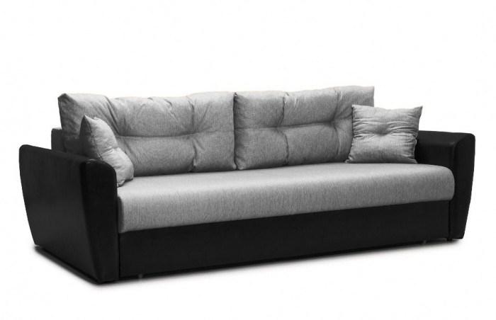 Диван-кровать Амстердам, 150х195, раскладной, еврокнижка, пружинный блок, рогожка/экокожа, серый