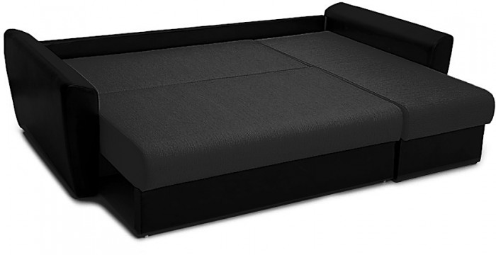 Диван-кровать угловой Амстердам, 150х200, еврокнижка, рогожка/экокожа, черный