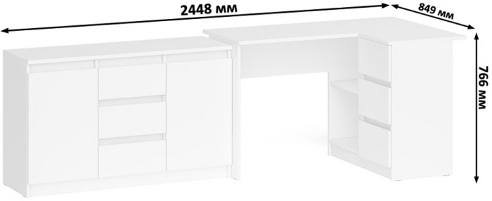 Мори компьютерный стол МС-16 правый + Комод МК1200.3, белый